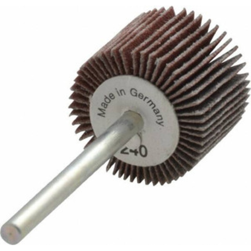 Value Collection 3/4 Diam x 5/8 Face Width, Very Fine Aluminum Oxide Coated Mounted Flap Wheel 1/8 Shank Mount, 240 Grit, X Weighted Cloth Backing, 35,000 Max RPM 112130 – 05096706