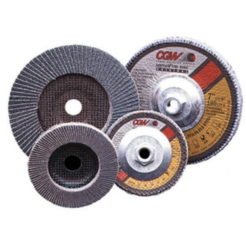 CGW Abrasives 4 60 Grit 5/8 Center Hole Type 27 Zirconia Alumina Flap Disc Medium Grade, Coated, Arbor Attachment, Poly Cotton Backing, 15,300 RPM 42144 – 56436611