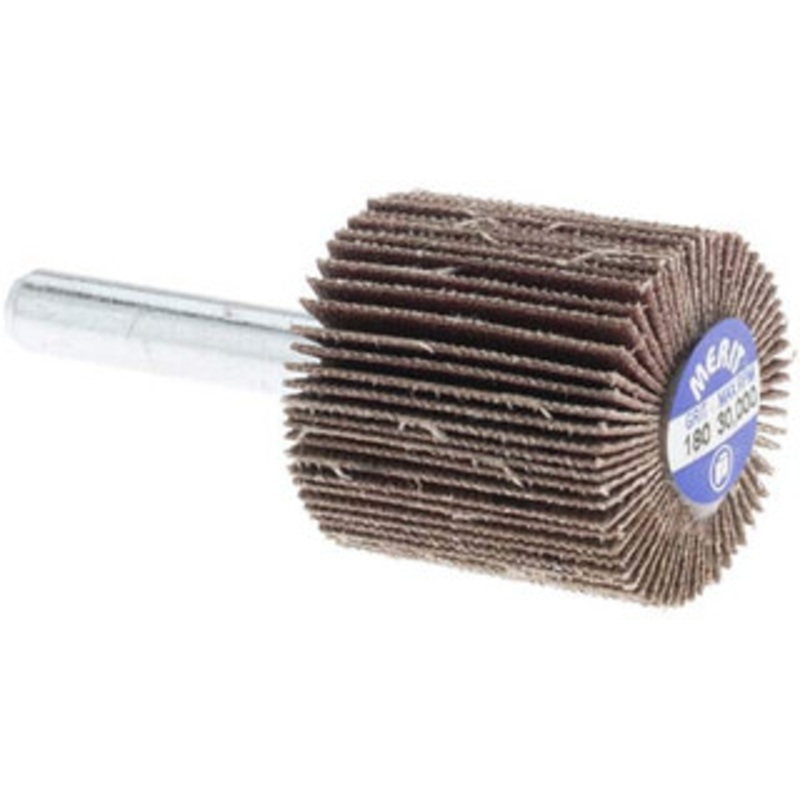 Merit Abrasives 1 Diam x 1 Face Width, Very Fine Aluminum Oxide Coated Mounted Flap Wheel 1/4 Shank Mount, 180 Grit, Cloth Backing, 30,000 Max RPM 08834137313 – 09608613