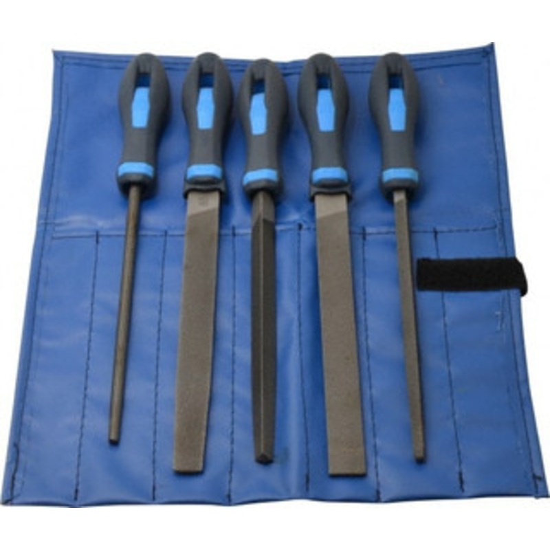 PFERD 5 Piece American Pattern File Set 8 Long, Bastard Coarseness, Ergonomic Handle, Set Includes Hand, Three Square, Square, Round, Tapered Half Round 16078 – 40712200