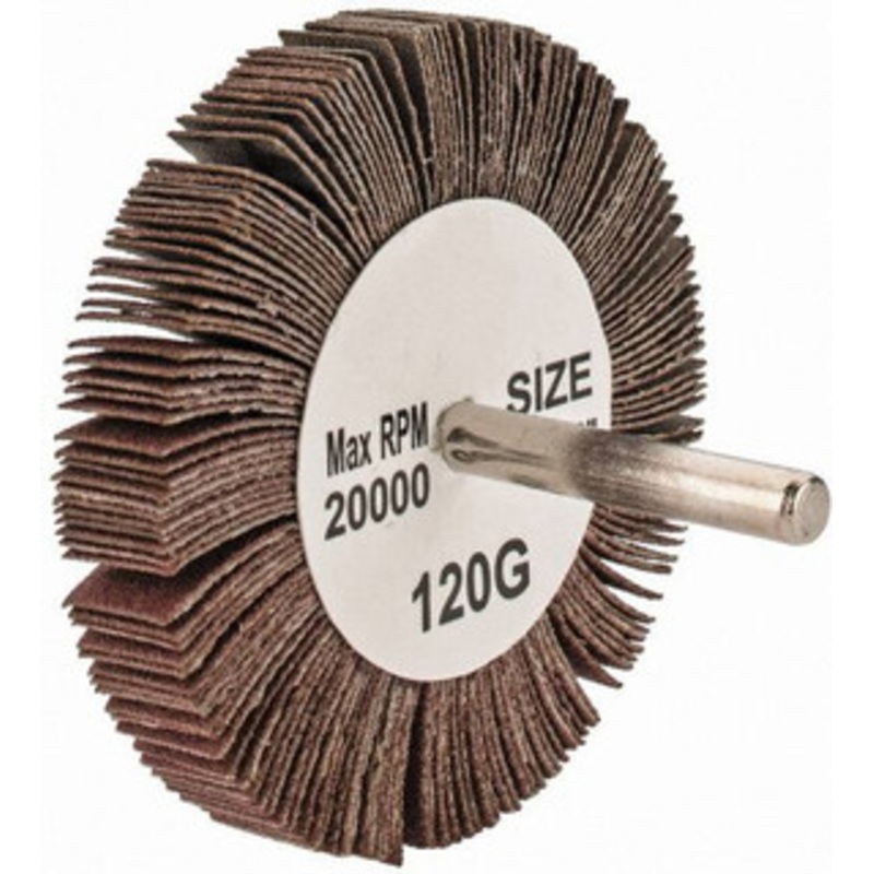 Tru-Maxx 3 Diam x 1/2 Face Width, Fine Aluminum Oxide Coated Mounted Flap Wheel 1/4 Shank Mount, 120 Grit, 20,000 Max RPM SZMFW11120 – 87661757