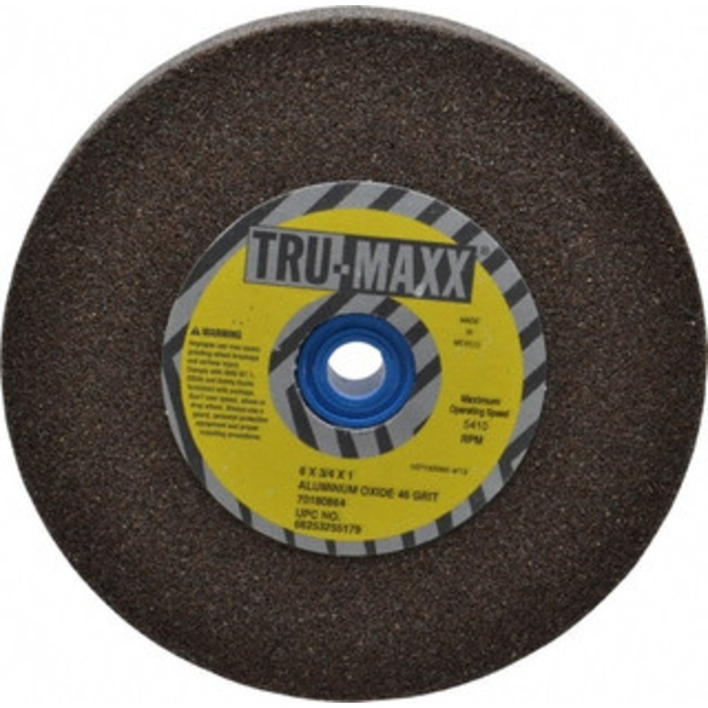 Tru-Maxx 46 Grit Aluminum Oxide Bench & Pedestal Grinding Wheel 6 Diam x 1 Hole x 3/4 Thick, 5410 Max RPM, O Hardness, Coarse Grade , Vitrified Bond 66253255179 – 70180864