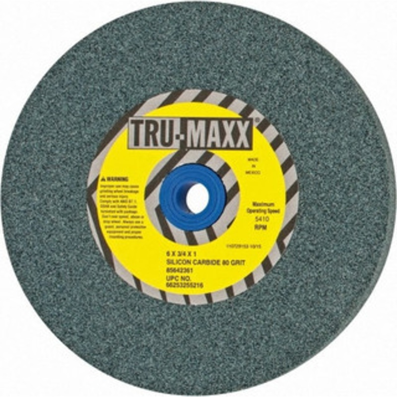 Tru-Maxx 80 Grit Silicon Carbide Bench & Pedestal Grinding Wheel 6 Diam x 1 Hole x 3/4 Thick, 5410 Max RPM, K Hardness, Medium Grade , Vitrified Bond 66253255216 – 85642361