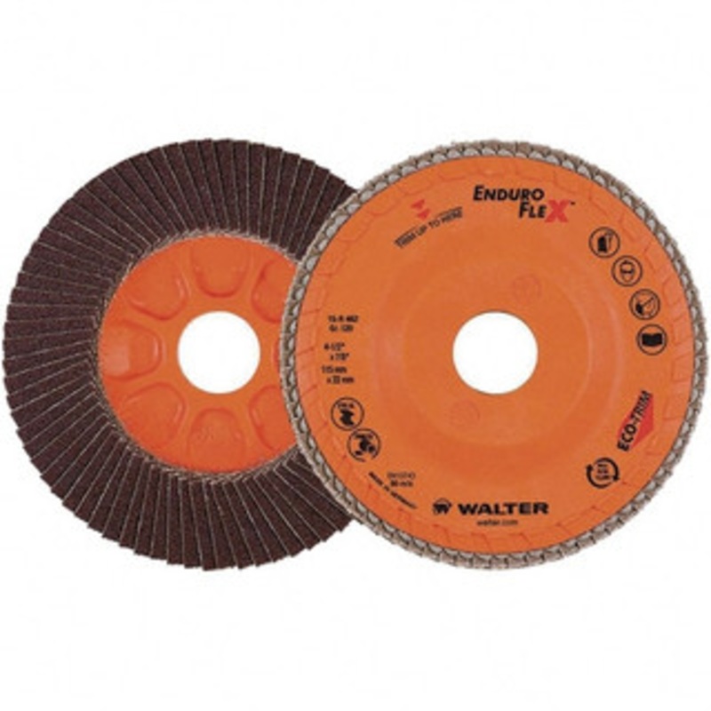 Walter Surface Technologies 4-1/2 120 Grit 7/8 Center Hole Zirconia Alumina Flap Disc Fine Grade, Coated, Arbor Attachment, Plastic Backing, 13,300 RPM 15R462 – 77327757