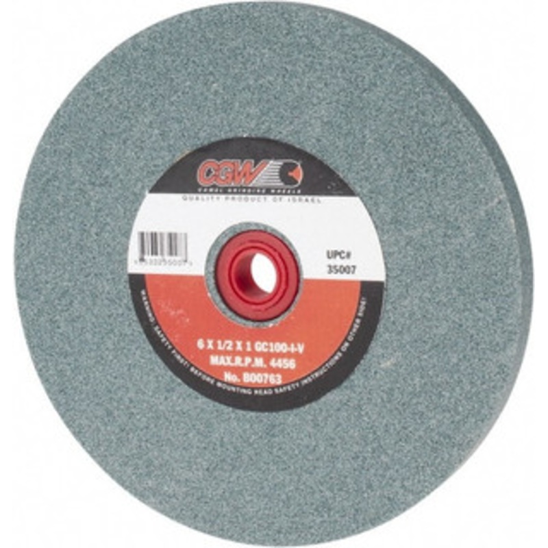 CGW Abrasives 100 Grit Silicon Carbide Bench & Pedestal Grinding Wheel 6 Diam x 1 Hole x 1/2 Thick, 4456 Max RPM, I Hardness, Fine Grade , Vitrified Bond 35007 – 01155589