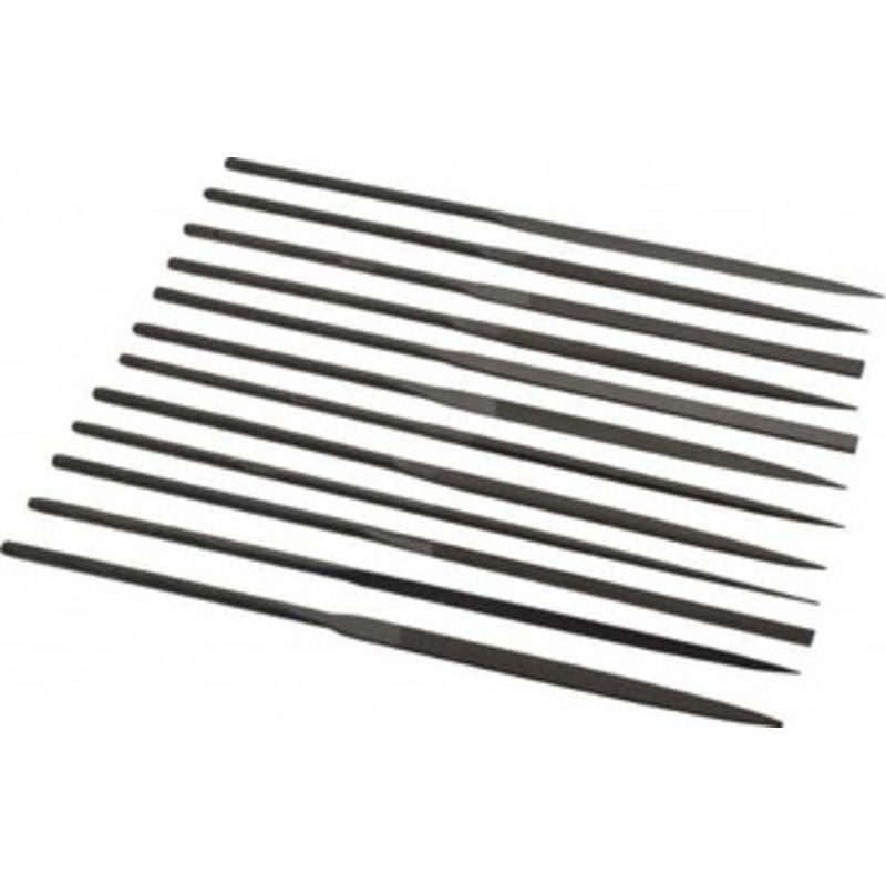 Grobet USA 12 Piece Swiss Pattern File Set 6-1/4 Long, 6 Coarseness, Set Includes Barrette, Crossing, Equalling, Half Round, Knife, Marking, Round, Round Edge Joint, Slitting, Square, Three Square, Warding 31.682 – 60237864