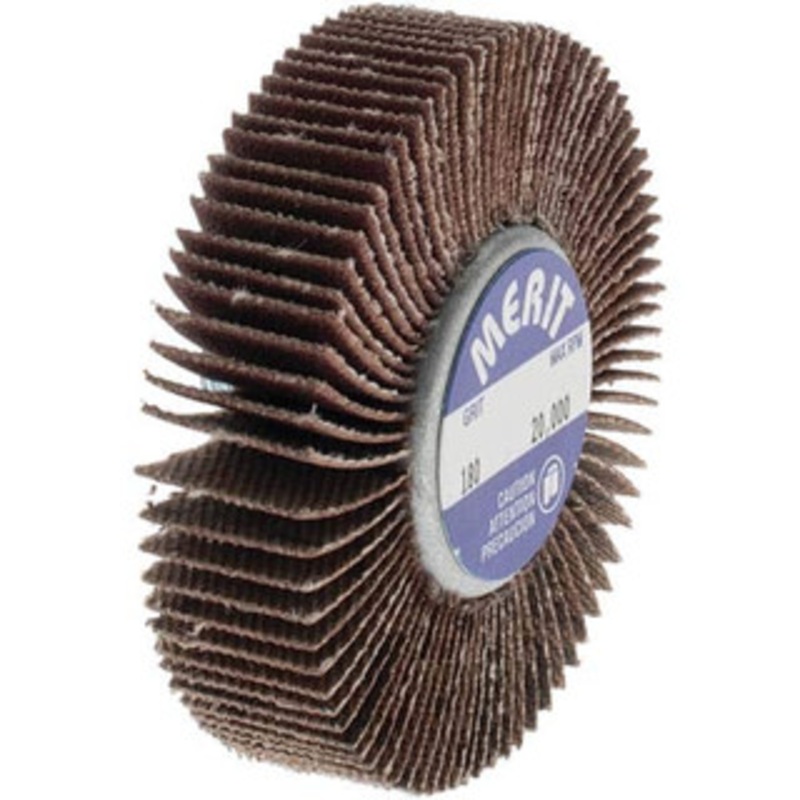 Merit Abrasives 2 Diam x 1/2 Face Width, Very Fine Ceramic Alumina Coated Mounted Flap Wheel 1/4-20 Threaded Mount, 180 Grit, Cloth Backing, 25,000 Max RPM 08834133004 – 00542779