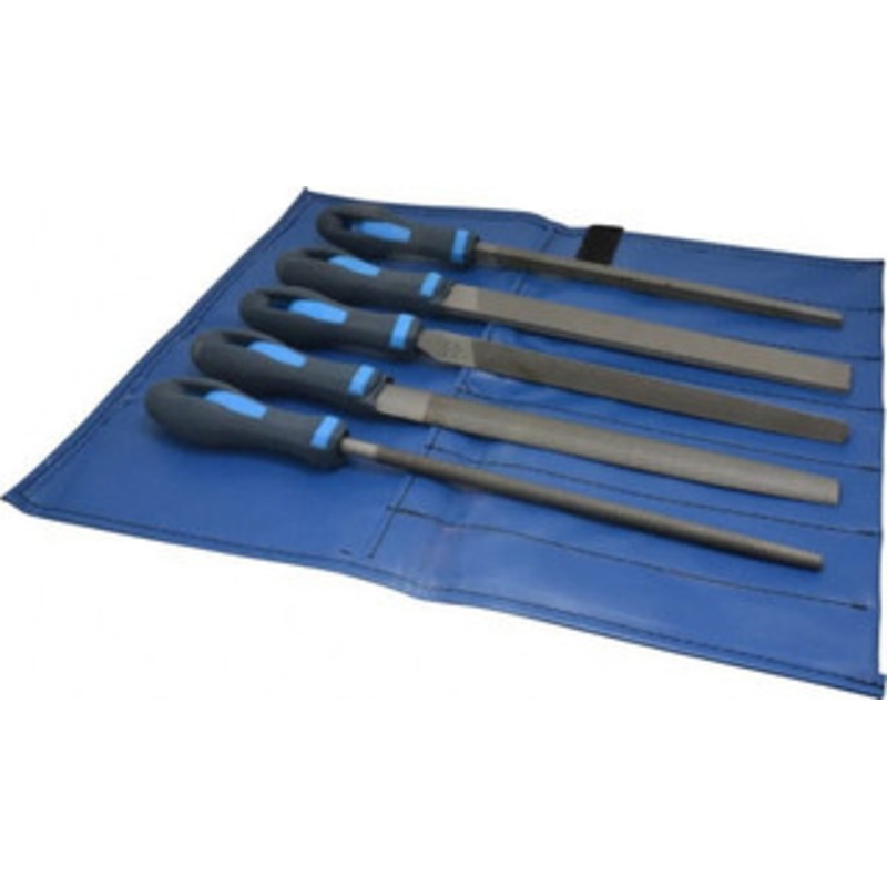 PFERD 5 Piece American Pattern File Set 10 Long, Second Coarseness, Ergonomic Handle, Set Includes Hand, Three Square, Square, Round, Tapered Half Round 16081 – 40712168
