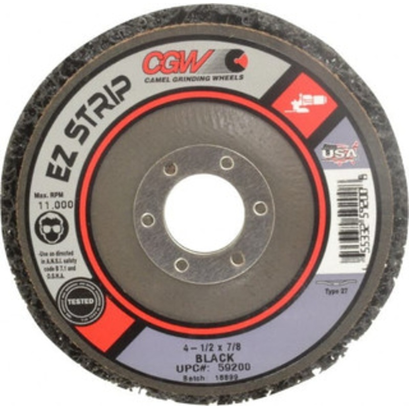 CGW Abrasives 4-1/2 Coarse Grade Silicon Carbide Deburring Disc 7/8 Center Hole, Arbor Connection, Black, 11,000 Max RPM 59200 – 02724946