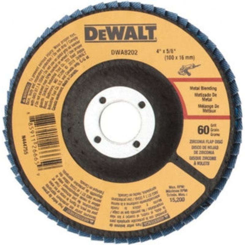 DeWALT 4 60 Grit 5/8 Center Hole Type 29 Zirconia Alumina Flap Disc Medium Grade, Coated, Arbor Attachment, Poly Cotton Backing, 15,200 RPM DWA8202 – 60712411
