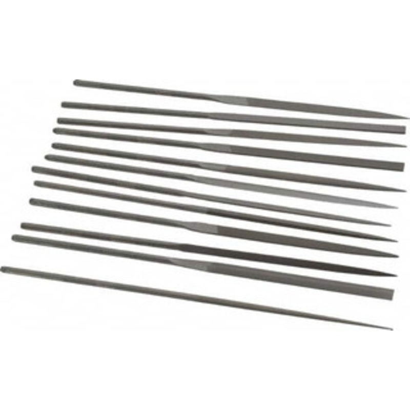 Grobet USA 12 Piece Swiss Pattern File Set 6-1/4 Long, 4 Coarseness, Set Includes Barrette, Crossing, Equalling, Half Round, Knife, Marking, Round, Round Edge Joint, Slitting, Square, Three Square, Warding 31.681 – 60237849