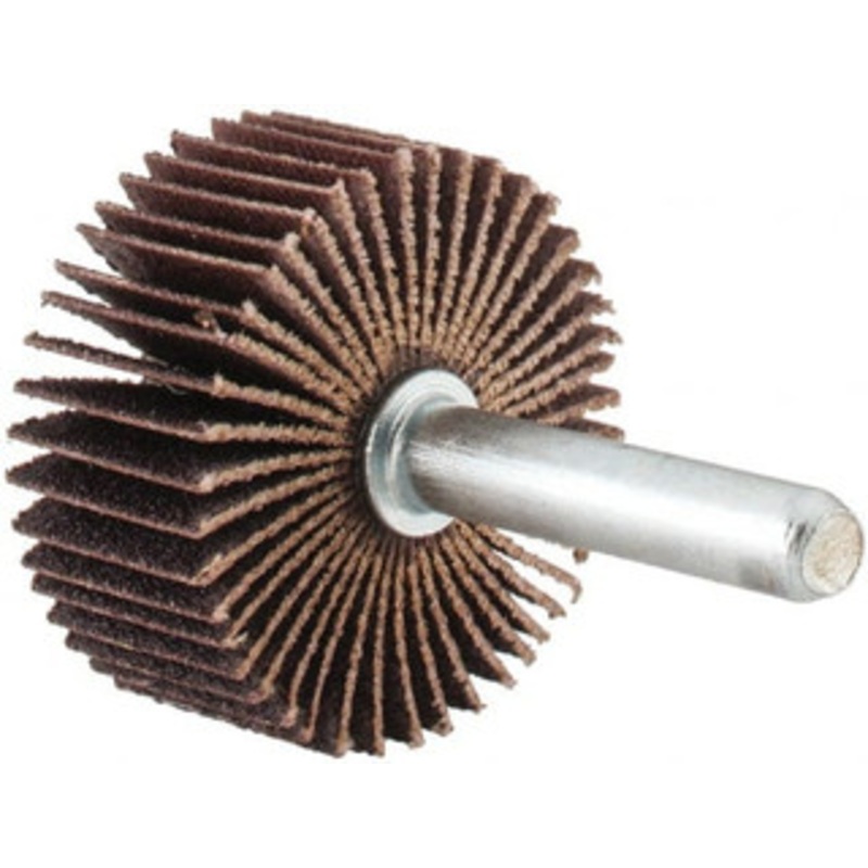 Merit Abrasives 1-3/8 Diam x 5/8 Face Width, Fine Aluminum Oxide Coated Mounted Flap Wheel 1/4 Shank Mount, 120 Grit, Cloth Backing, 30,000 Max RPM 08834137322 – 72373145