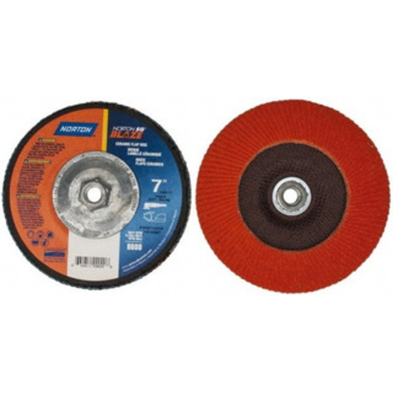 Norton 7 80 Grit 5/8-11 Center Hole Type 27 Ceramic Flap Disc Medium Grade, Coated, Arbor Attachment, Plastic Backing 66254461068 – 42064527