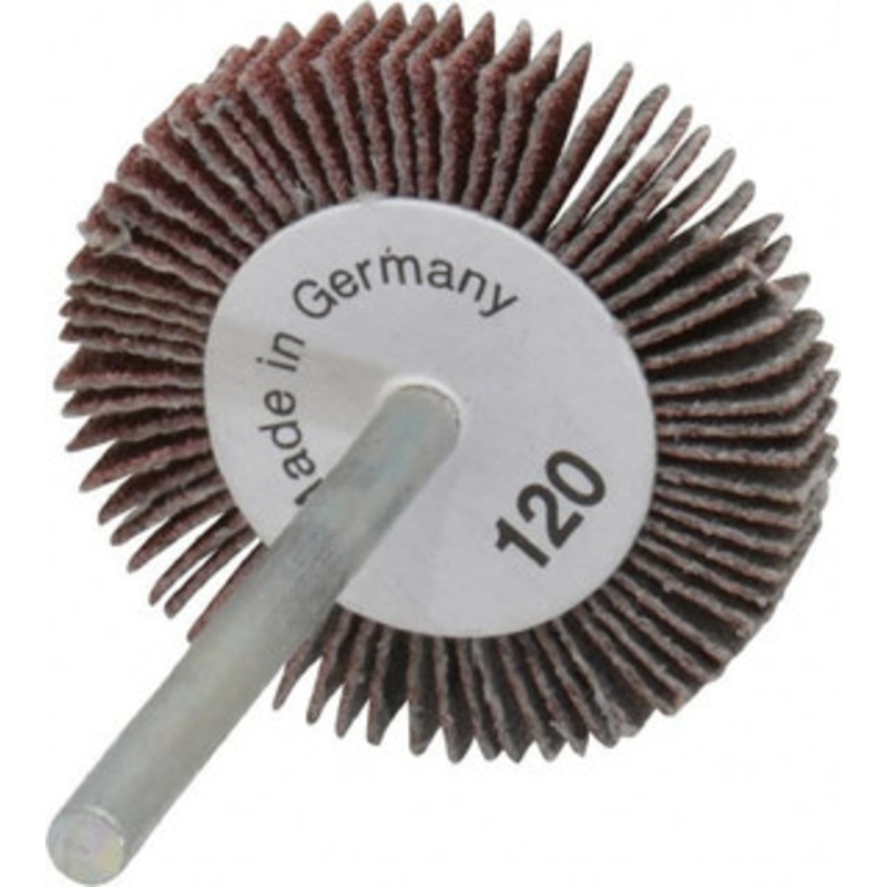 Value Collection 1-3/16 Diam x 3/16 Face Width, Fine Aluminum Oxide Coated Mounted Flap Wheel 1/8 Shank Mount, 120 Grit, X Weighted Cloth Backing, 30,000 Max RPM 112287 – 05096946