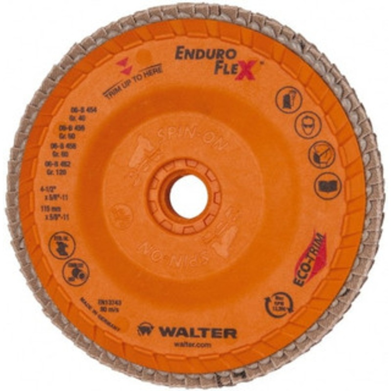Walter Surface Technologies 4-1/2 80 Grit 5/8-11 Center Hole Flap Disc Medium Grade, Coated, Arbor Attachment, Plastic Backing 06B458 – 02548071