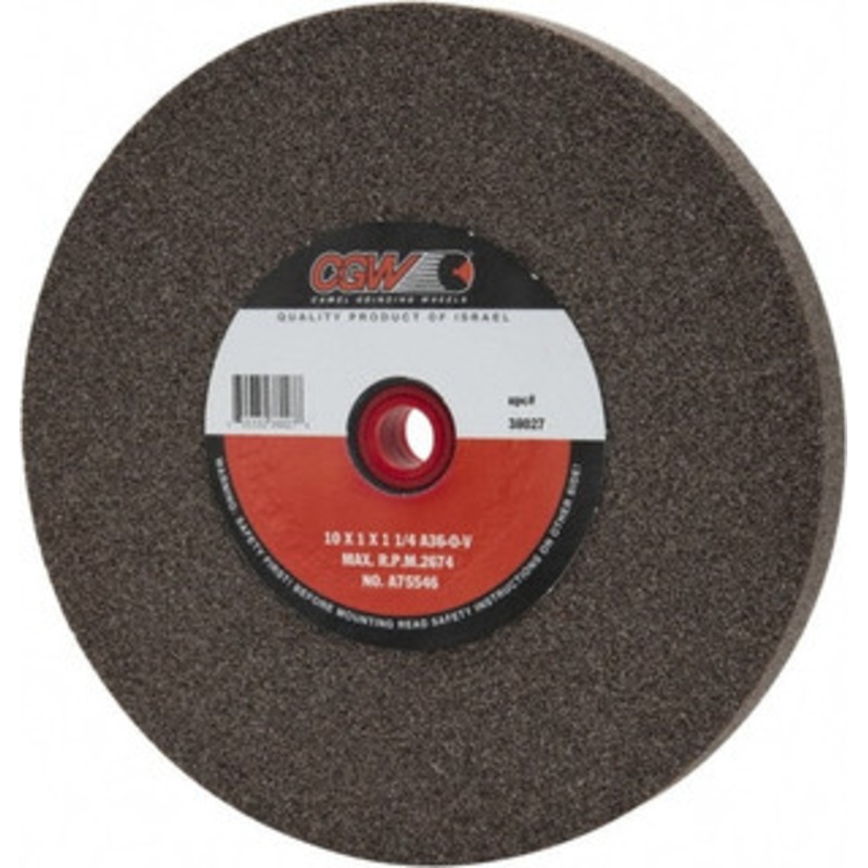 CGW Abrasives 36 Grit Aluminum Oxide Bench & Pedestal Grinding Wheel 10 Diam x 1-1/4 Hole x 1 Thick, 2483 Max RPM, O Hardness, Very Coarse Grade , Vitrified Bond 38027 – 01155506