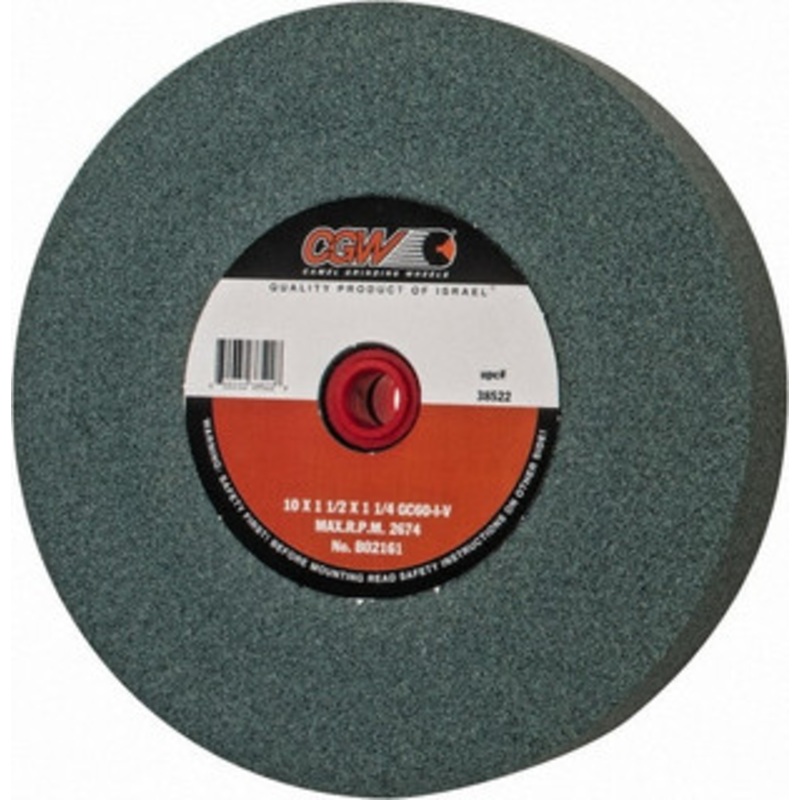 CGW Abrasives 60 Grit Silicon Carbide Bench & Pedestal Grinding Wheel 10 Diam x 1-1/4 Hole x 1-1/2 Thick, 2483 Max RPM, I Hardness, Medium Grade , Vitrified Bond 38522 – 03588381