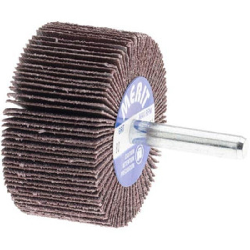 Merit Abrasives 2 Diam x 1 Face Width, Medium Aluminum Oxide Coated Mounted Flap Wheel 1/4 Shank Mount, 80 Grit, Cloth Backing, 25,000 Max RPM 08834137371 – 09608670