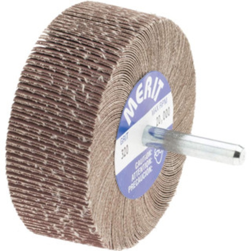 Merit Abrasives 3 Diam x 1 Face Width, Extra Fine Ceramic Alumina Coated Mounted Flap Wheel 1/4 Shank Mount, 320 Grit, Cloth Backing, 20,000 Max RPM 08834135341 – 72372691
