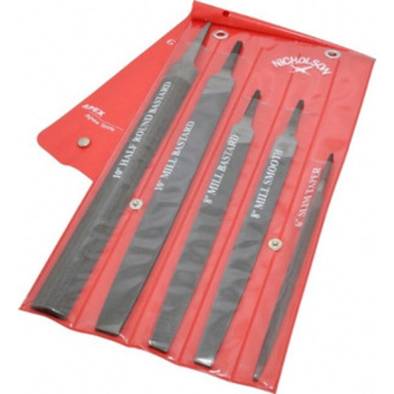 Nicholson 5 Piece American Pattern File Set 6, 8, 10 Long, Bastard/Smooth Coarseness, Set Includes Half Round, Mill, Slim Taper 22040NNN – 60304912