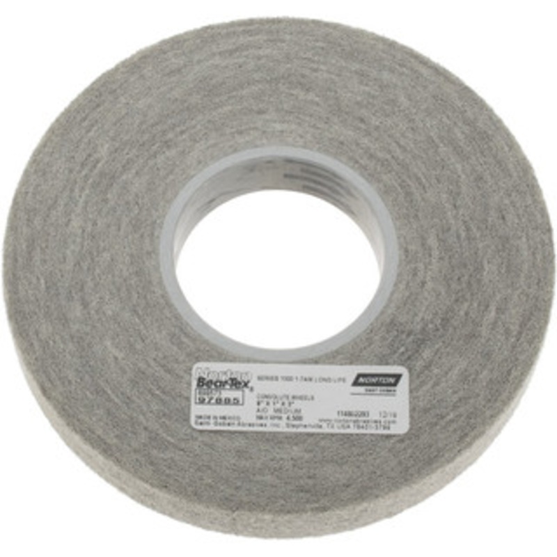 Norton 8 Diam, 1 Face Width, 3 Center Hole, Medium Grade, Aluminum Oxide Deburring Wheel Convolute, Hard Density 7 Grade, 3,650 RPM 69957397885 – 05009352