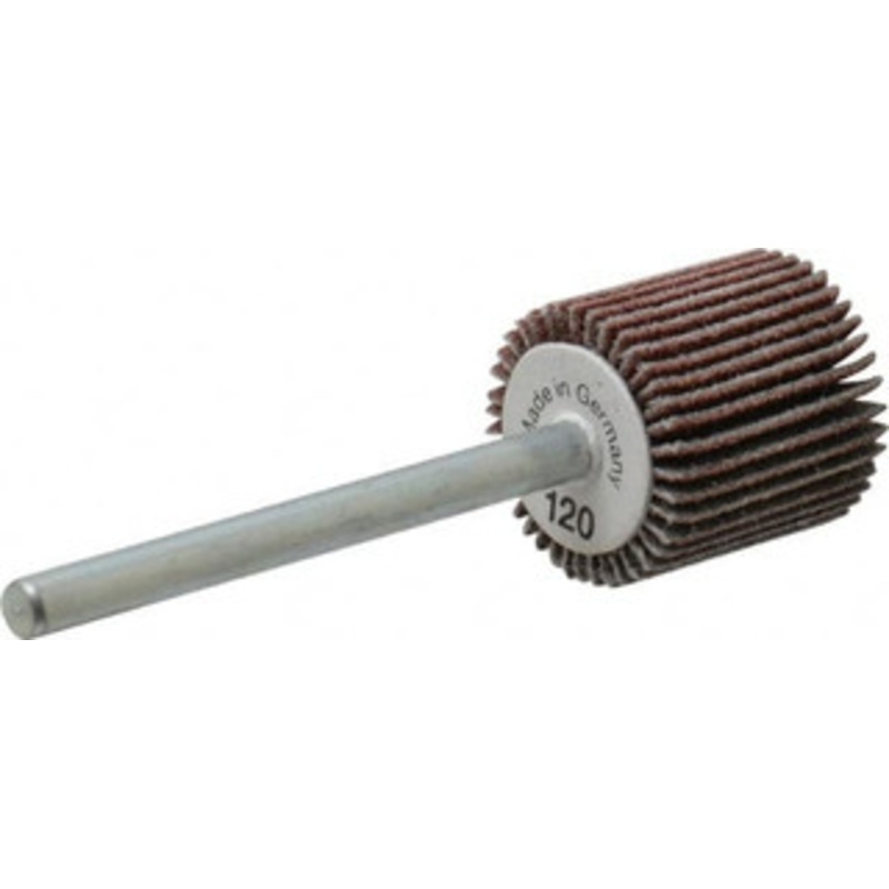Value Collection 5/8 Diam x 5/8 Face Width, Fine Aluminum Oxide Coated Mounted Flap Wheel 1/8 Shank Mount, 120 Grit, X Weighted Cloth Backing, 40,000 Max RPM 112027 – 05096144