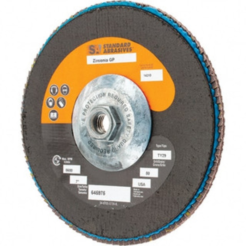 CGW Abrasives 7 80 Grit 5/8-11 Center Hole Type 29 Zirconia Alumina Flap Disc Medium Grade, Coated, Arbor Attachment, 13,300 RPM 28725RWB – 61439170