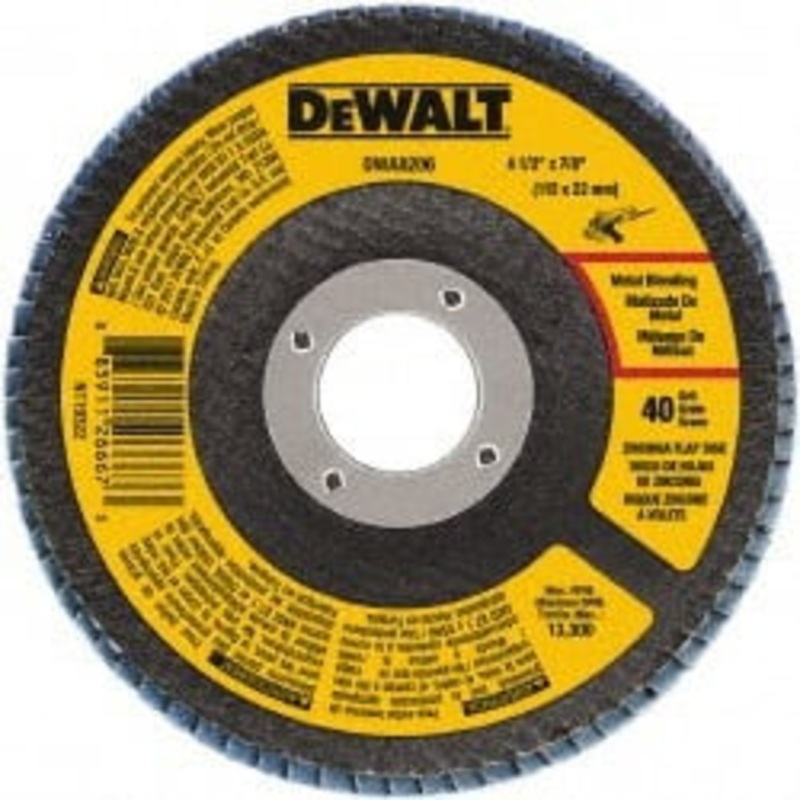 DeWALT 4-1/2 40 Grit 7/8 Center Hole Type 29 Zirconia Alumina Flap Disc Coarse Grade, Coated, Arbor Attachment, Poly Cotton Backing, 13,300 RPM DWA8206 – 60712403
