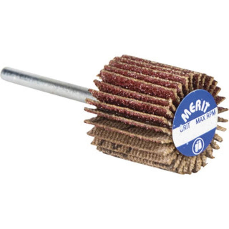 Merit Abrasives 1-3/16 Diam x 3/16 Face Width, Extra Fine Aluminum Oxide Coated Mounted Flap Wheel 1/8 Shank Mount, 320 Grit, Cloth Backing, 30,000 Max RPM 08834137505 – 84400712