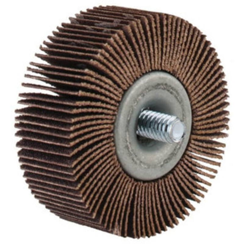 Merit Abrasives 2 Diam x 3/4 Face Width, Fine Aluminum Oxide Coated Mounted Flap Wheel 1/4-20 Threaded Mount, 120 Grit, Cloth Backing, 25,000 Max RPM 08834133010 – 72372113