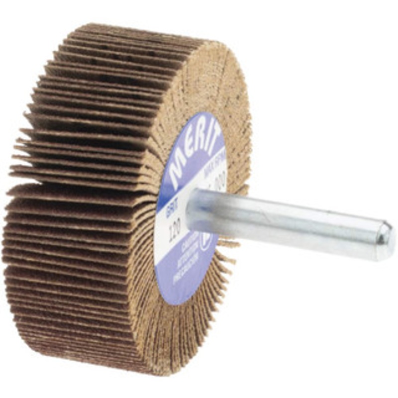 Merit Abrasives 2 Diam x 3/4 Face Width, Fine Ceramic Alumina Coated Mounted Flap Wheel 1/4 Shank Mount, 120 Grit, Cloth Backing, 25,000 Max RPM 08834137162 – 72372972