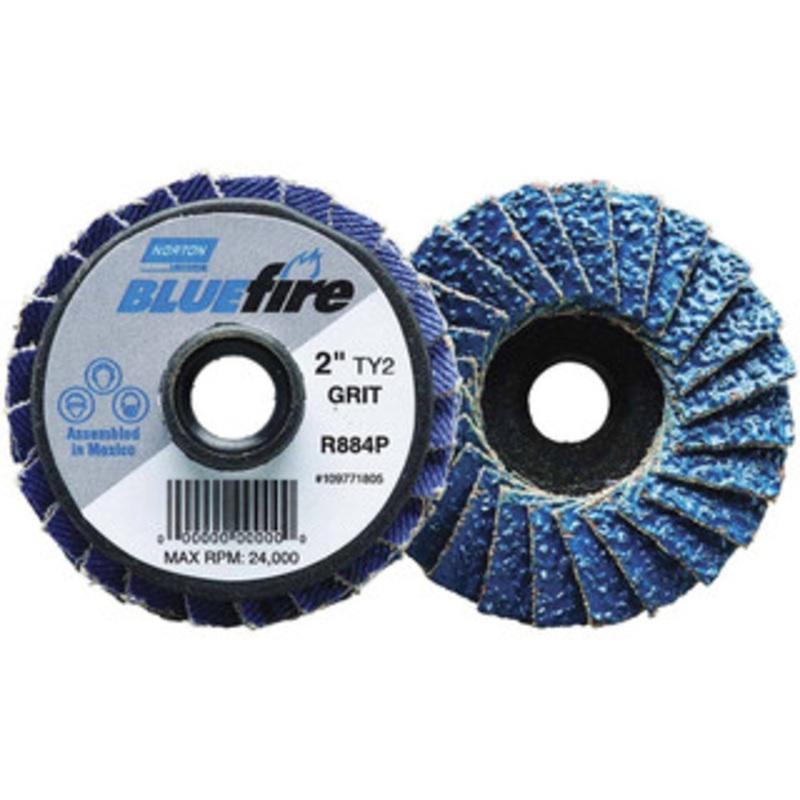 Norton 2 36 Grit Type 27 Zirconia Alumina Flap Disc Coarse Grade, Coated, Quick Change Type S Attachment, Fiberglass Backing, 30,000 RPM 77696090175 – 68540624