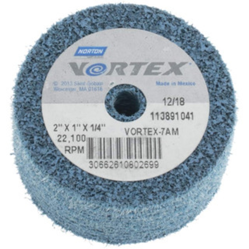 Norton 2 Diam, 1 Face Width, 1/4 Center Hole, Medium Grade, Aluminum Oxide Deburring Wheel Unitized, Medium Density 7 Grade 66261080269 – 45452505