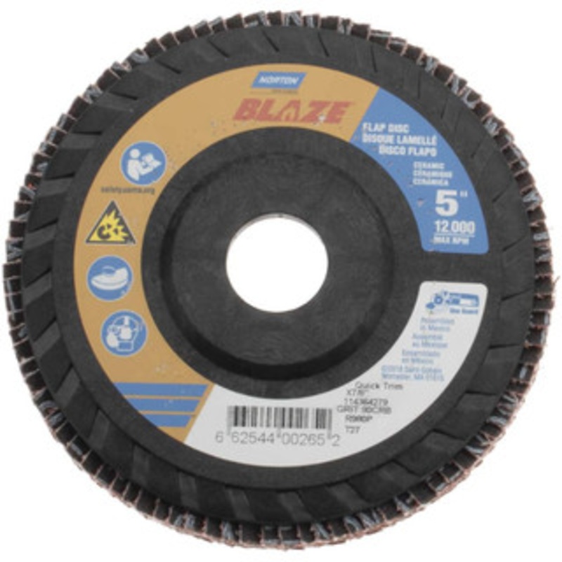Norton 5 80 Grit 7/8 Center Hole Type 27 Ceramic Flap Disc Medium Grade, Coated, Arbor Attachment, Plastic Backing 66254400265 – 42064881