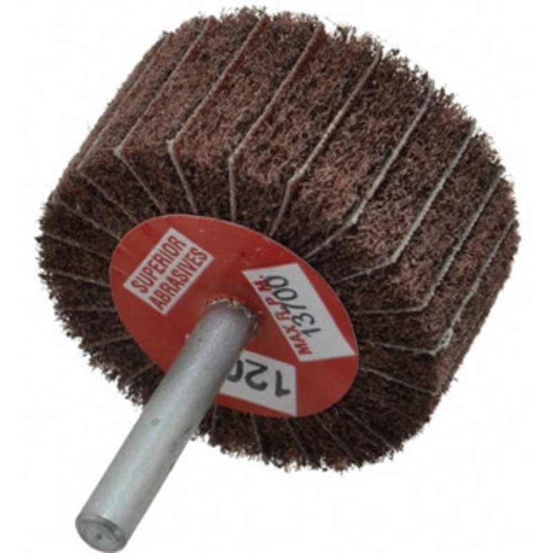 Superior Abrasives 2 Diam x 1 Face Width, Fine Aluminum Oxide Coated Mounted Flap Wheel 1/4 Shank Mount, 120 Grit, Interleaf, 12,000 Max RPM 35804 – 57119984