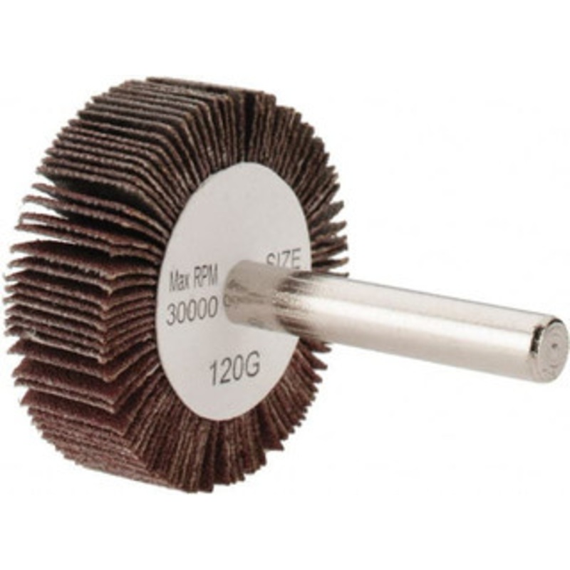 Tru-Maxx 1-1/2 Diam x 1/2 Face Width, Fine Aluminum Oxide Coated Mounted Flap Wheel 1/4 Shank Mount, 120 Grit, 30,000 Max RPM SZMFW3120 – 87661427