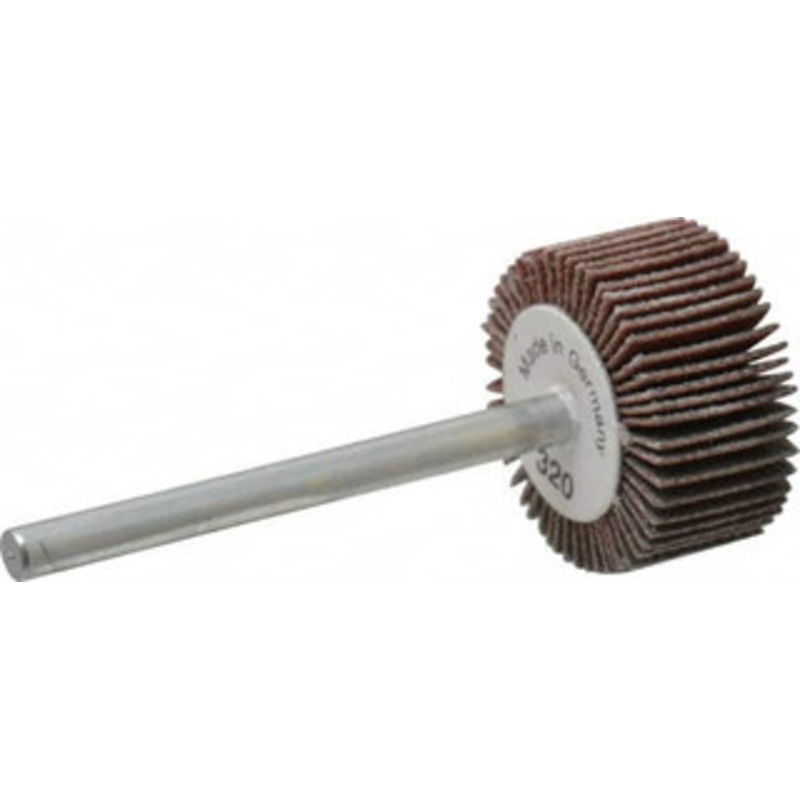 Value Collection 3/4 Diam x 3/8 Face Width, Extra Fine Aluminum Oxide Coated Mounted Flap Wheel 1/8 Shank Mount, 320 Grit, X Weighted Cloth Backing, 35,000 Max RPM 112091 – 05096508