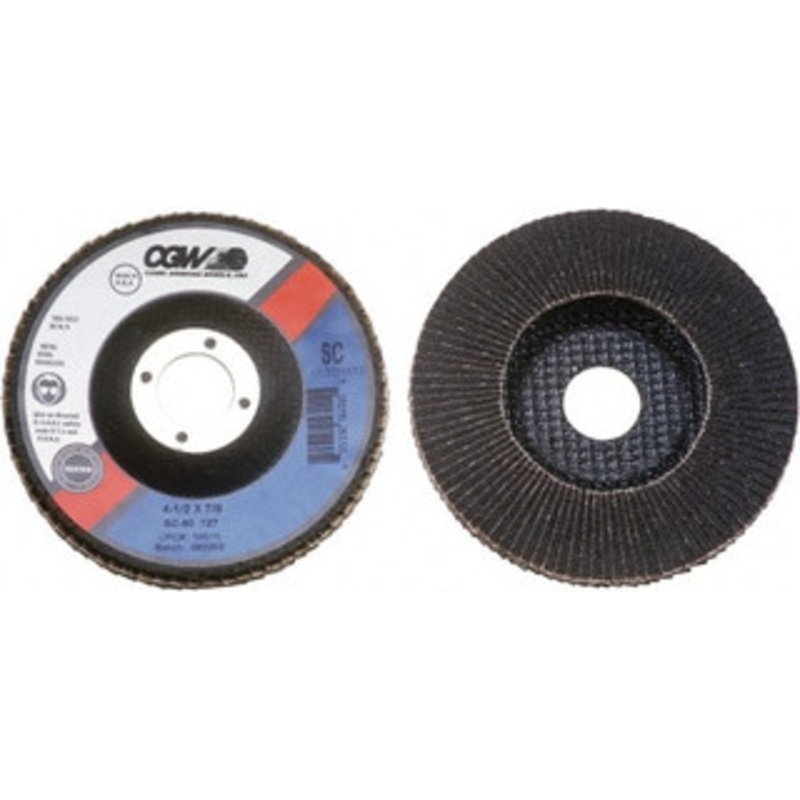 CGW Abrasives 4-1/2 600 Grit 7/8 Center Hole Type 27 Silicon Carbide Flap Disc Very Fine Grade, Coated, Arbor Attachment, Polyester Backing, 13,300 RPM 56013 – 49473515