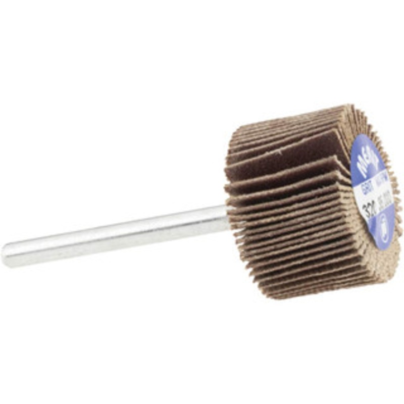 Merit Abrasives 3/4 Diam x 1/2 Face Width, Extra Fine Aluminum Oxide Coated Mounted Flap Wheel 1/8 Shank Mount, 320 Grit, Cloth Backing, 35,000 Max RPM 08834137575 – 84400837