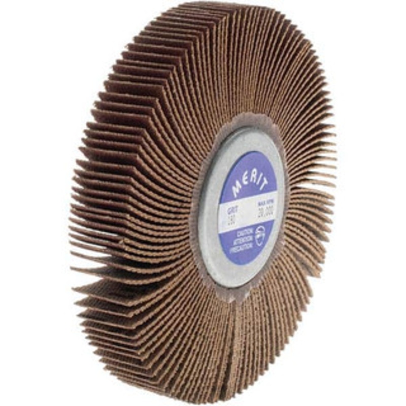 Merit Abrasives 3 Diam x 1/2 Face Width, Very Fine Ceramic Alumina Coated Mounted Flap Wheel 1/4-20 Threaded Mount, 180 Grit, Cloth Backing, 20,000 Max RPM 08834135004 – 00542852