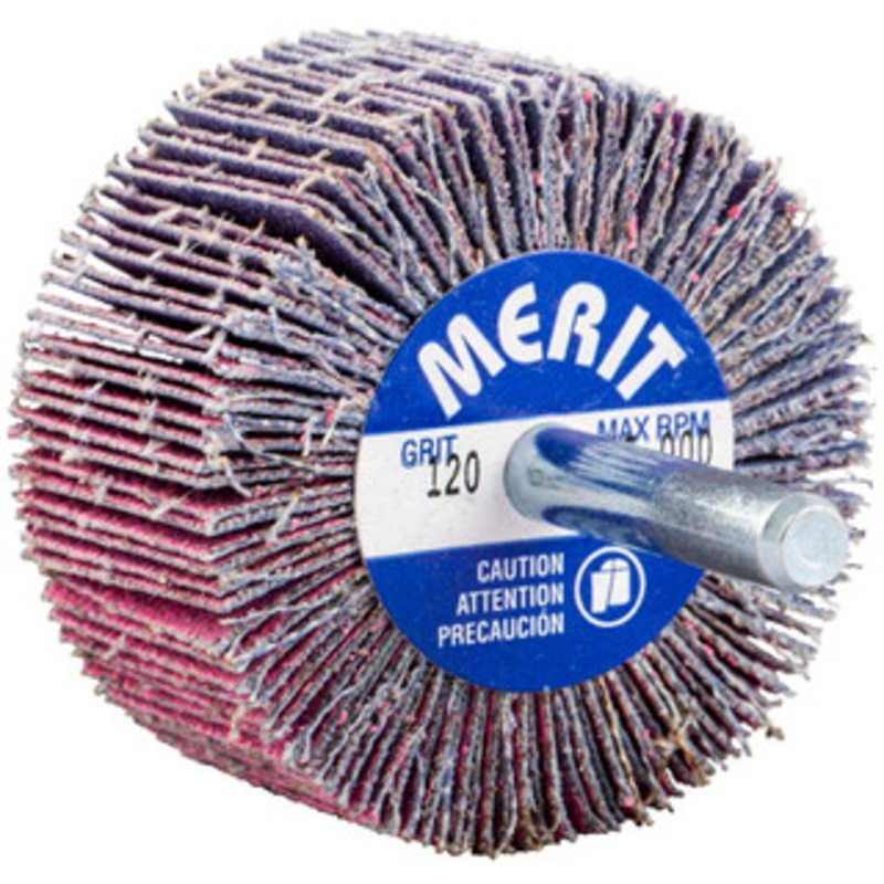 Merit Abrasives Mounted Flap Wheels, Abrasive Type: Coated, Outside Diameter (Inch): 2, Face Width (Inch): 1, Abrasive Material: Ceramic, Grade: Medium, Grit: 120 69957339712 – 90761016