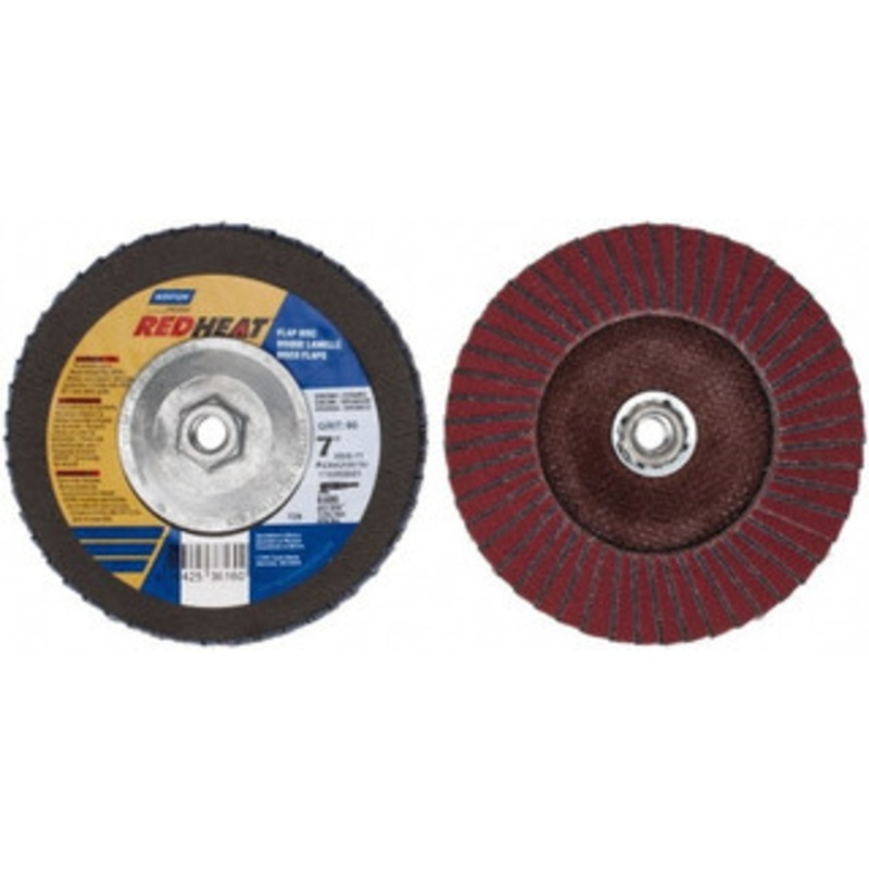 Norton 7 60 Grit 5/8-11 Center Hole Type 29 Ceramic Flap Disc Medium Grade, Coated, Arbor Attachment, Fiberglass Backing, 8,600 RPM 63642536160 – 09258310
