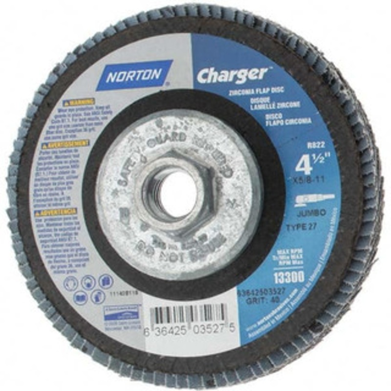 Value Collection 4-1/2 40 Grit 5/8-11 Center Hole Type 27 Zirconia Alumina Flap Disc Coarse Grade, Coated, Fiberglass Backing, 13,000 RPM BD-N03527 – 43589373