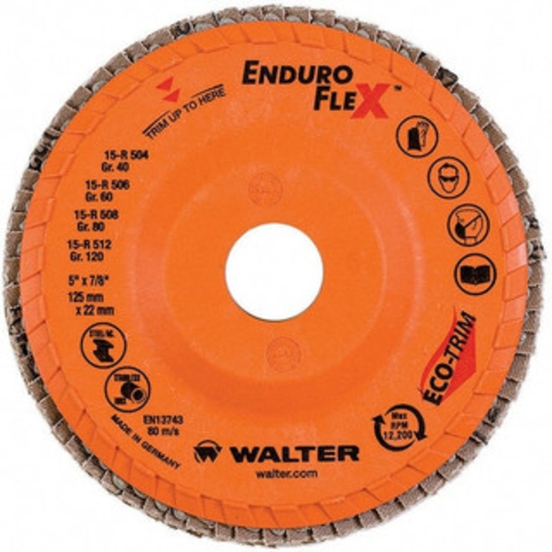 Walter Surface Technologies 5 120 Grit 7/8 Center Hole Type 29 Zirconia Alumina Flap Disc Fine Grade, Coated, Arbor Attachment, Plastic Backing, 12,200 RPM 15R512 – 61491890