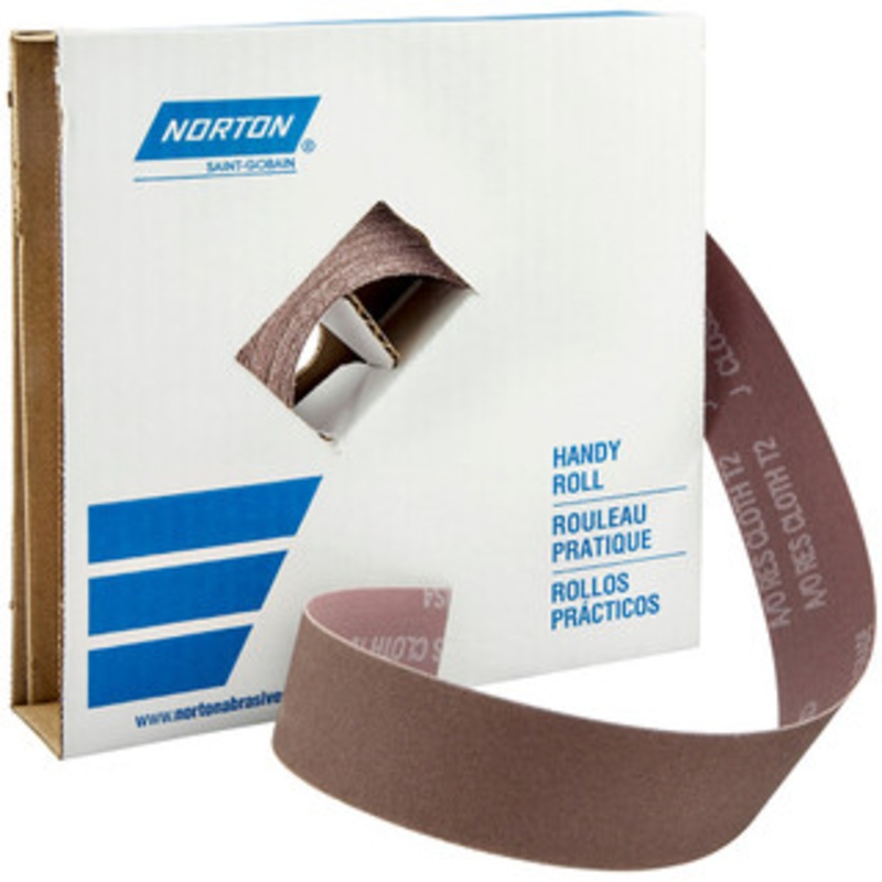 Norton 1-1/2 x 50 Yd 180 Grit Aluminum Oxide Shop Roll Very Fine Grade, J Weighted Cloth Backing 66261126284 – 00394189