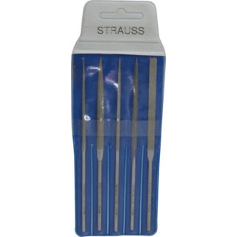 Strauss & Co. 5 Piece Diamond Pattern File Set 5-1/2 Long, Fine Coarseness, Round Handle, Set Includes Equalling, Half Round, Round, Square, Three Square 4205 D91 – 05233291