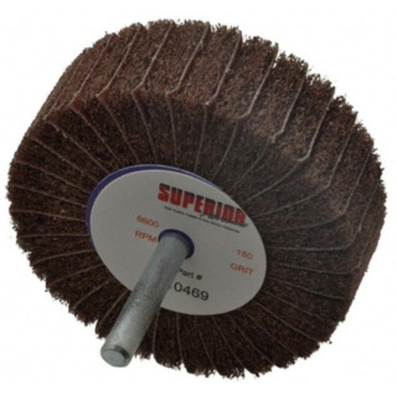 Superior Abrasives 3 Diam x 1 Face Width, Very Fine Aluminum Oxide Coated Mounted Flap Wheel 1/4 Shank Mount, 180 Grit, Interleaf, 8,000 Max RPM 10469 – 01937861