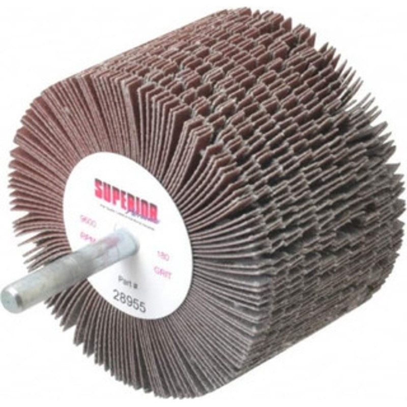 Superior Abrasives 3 Diam x 2 Face Width, Very Fine Aluminum Oxide Coated Mounted Flap Wheel 1/4 Shank Mount, 180 Grit, J Weighted Cloth Backing, 6,000 Max RPM 28955 – 01923747