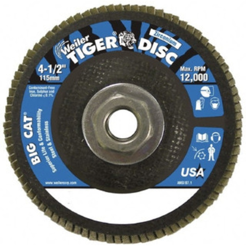 Weiler Abrasives 4-1/2 40 Grit 5/8-11 Center Hole Type 27 Zirconia Alumina Flap Disc Coarse Grade, Coated, Phenolic Backing, 12,000 RPM 50808 – 09841677