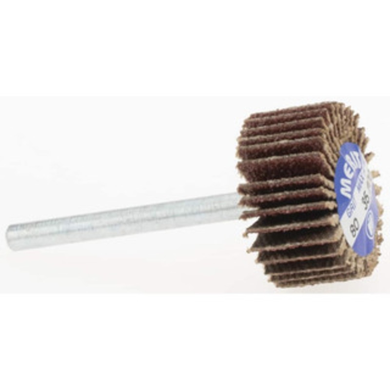 Merit Abrasives 3/4 Diam x 3/8 Face Width, Medium Aluminum Oxide Coated Mounted Flap Wheel 1/8 Shank Mount, 80 Grit, Cloth Backing, 35,000 Max RPM 08834137561 – 97243711